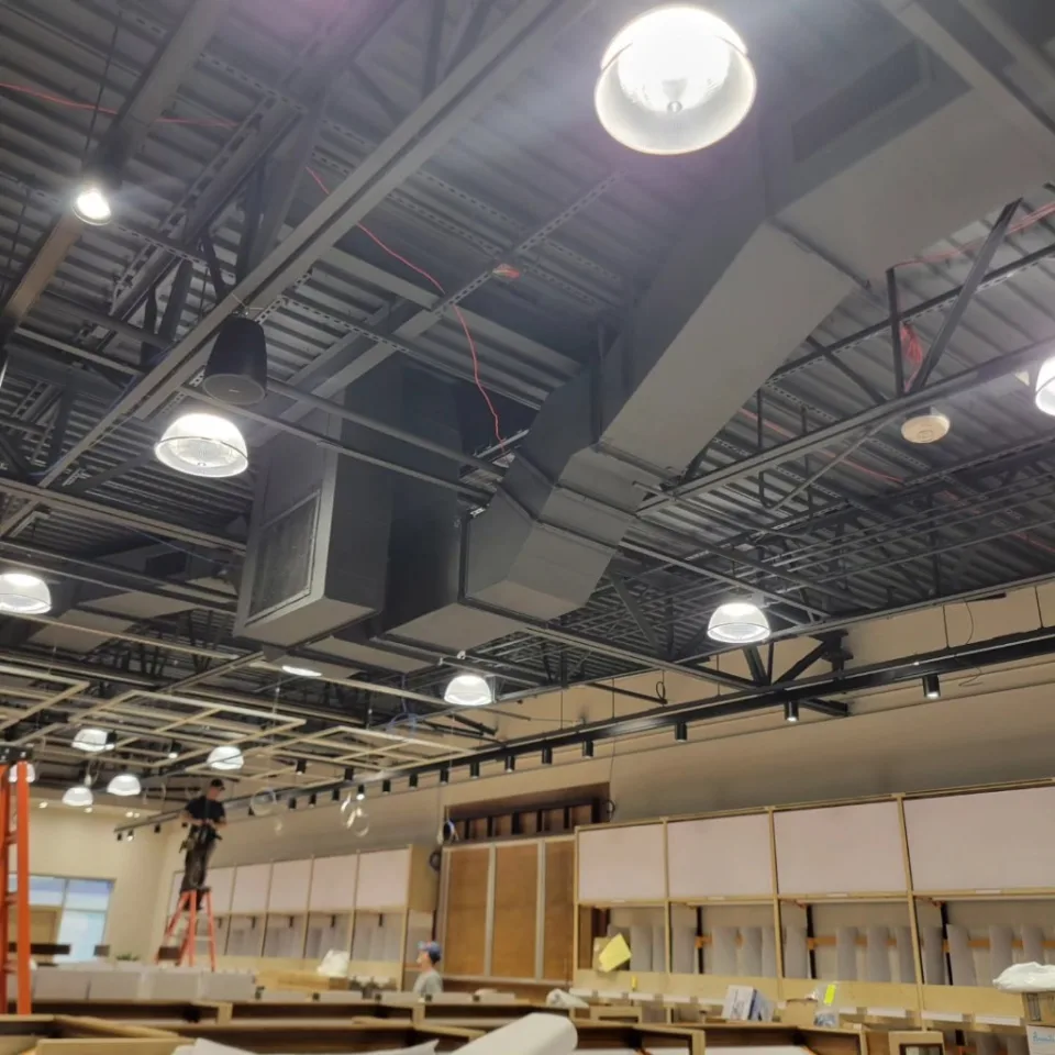 Commercial retail lighting control installation in progress